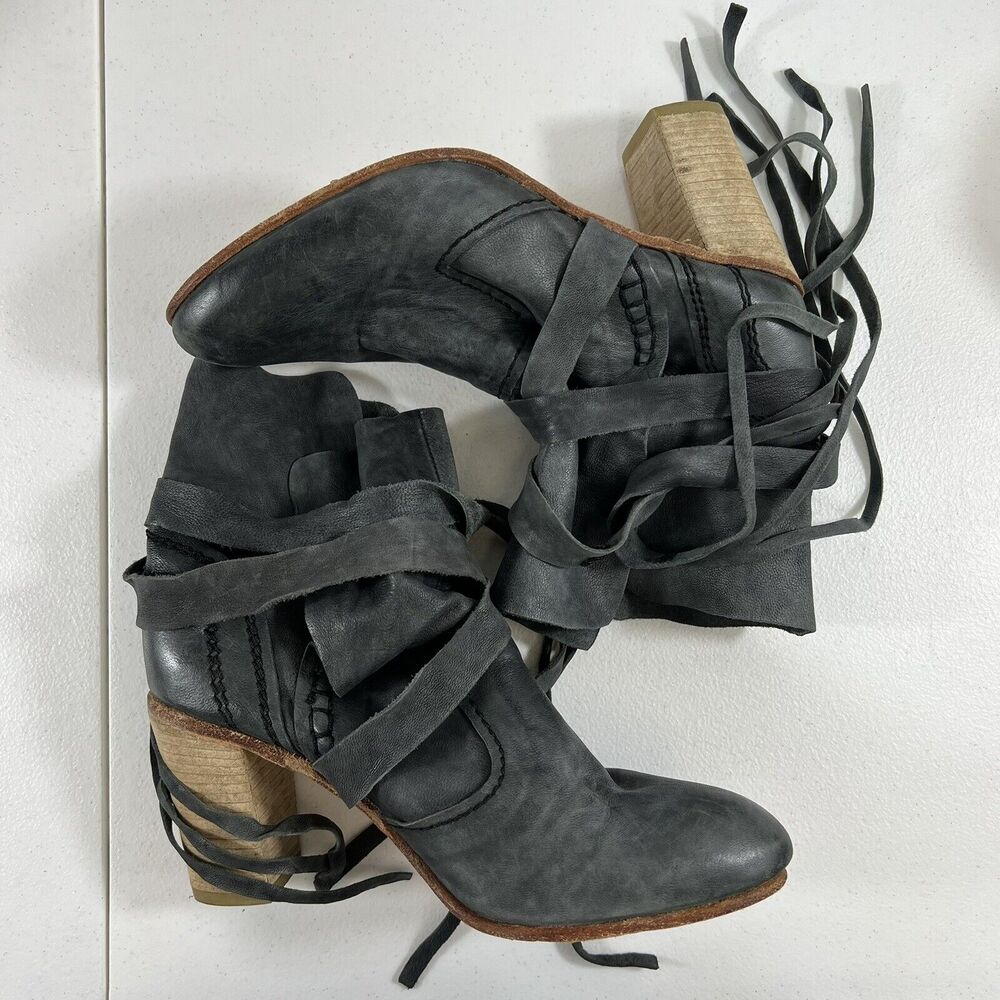 Free People Size 39 US 9 Seven Wonders Leather Ankle Boots Women’s Gray Buttery - Picture 5 of 13